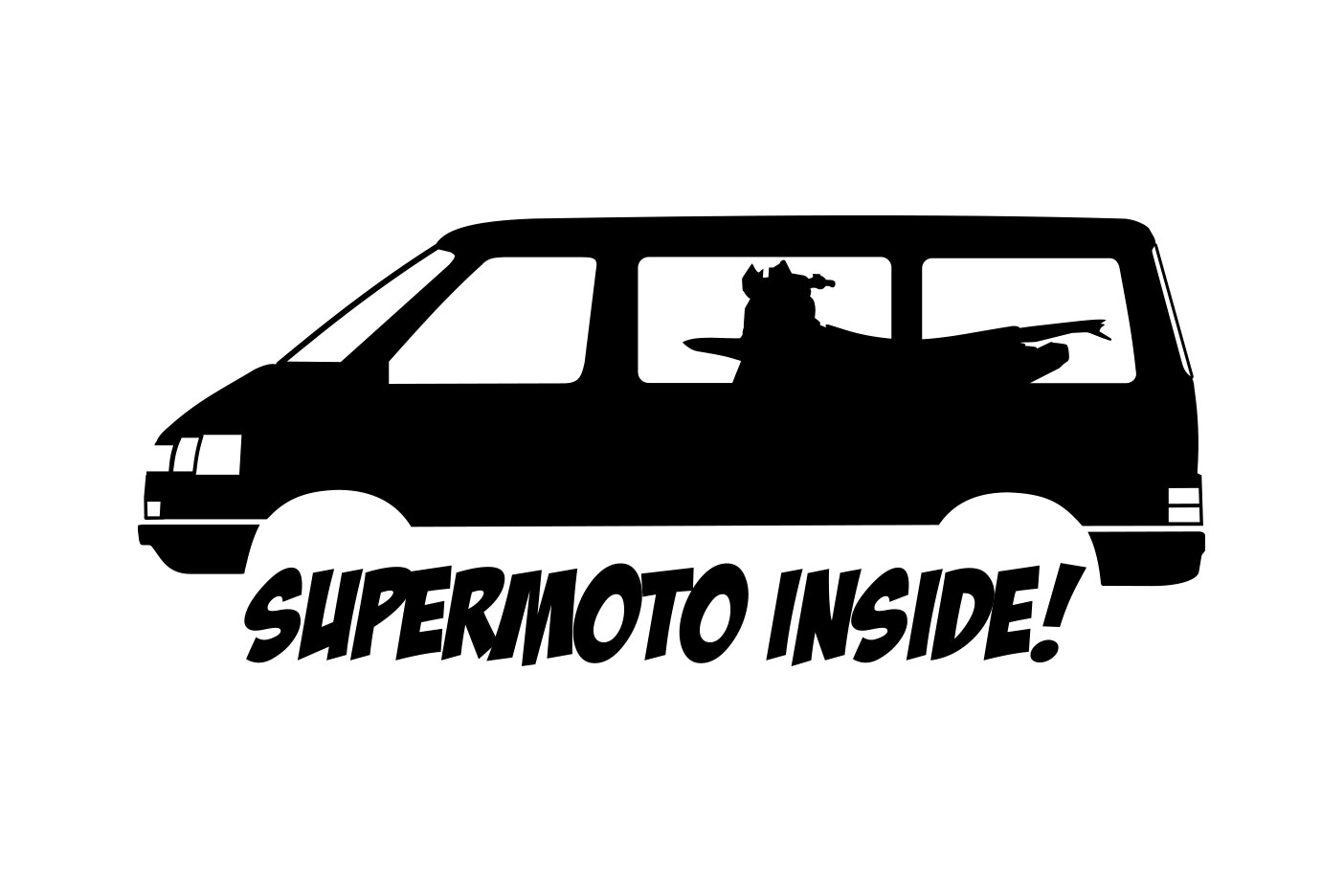 Aufkleber mit dem Schriftzug "Supermoto Inside" und einem VW T4
