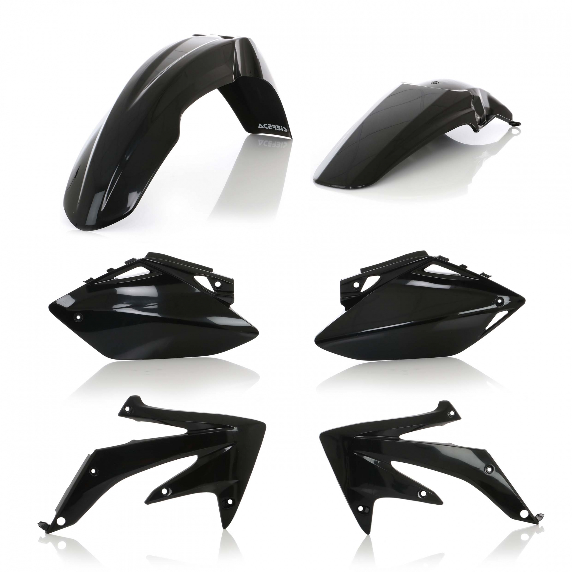 Plastikteile für deine Honda CRF / CR 450 in schwarz bestehend aus Kotflügel vorn Kotflügel hinten Kühlerspoiler Seitenteile