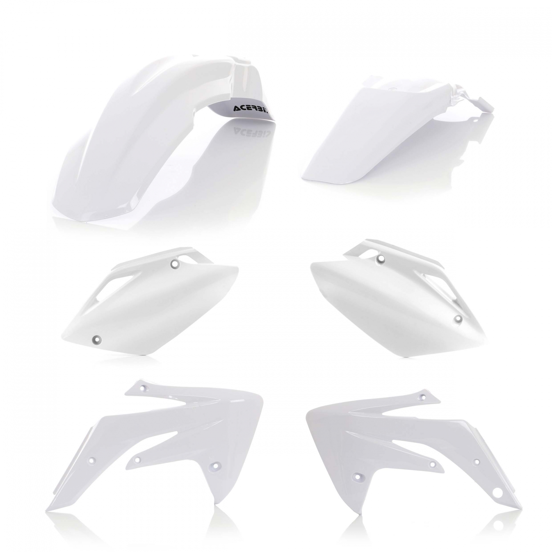 Plastikteile für deine Honda CRF / CR 150 in weiß bestehend aus Kotflügel vorn Kotflügel hinten Kühlerspoiler Seitenteile