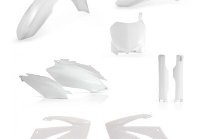 Plastikteile für deine Honda CRF / CR 250/450 in weiß bestehend aus Kotflügel vorn Kotflügel hinten Kühlerspoiler Seitenteile Gabelschützer Startnummerntafel