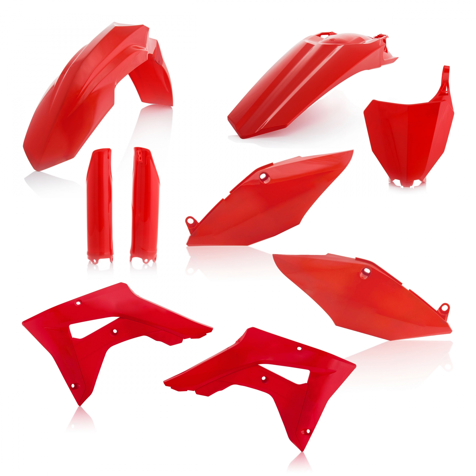 Plastikteile für deine Honda CRF / CR 450 in rot bestehend aus Kotflügel vorn Kotflügel hinten Kühlerspoiler Seitenteile Gabelschützer Startnummerntafel