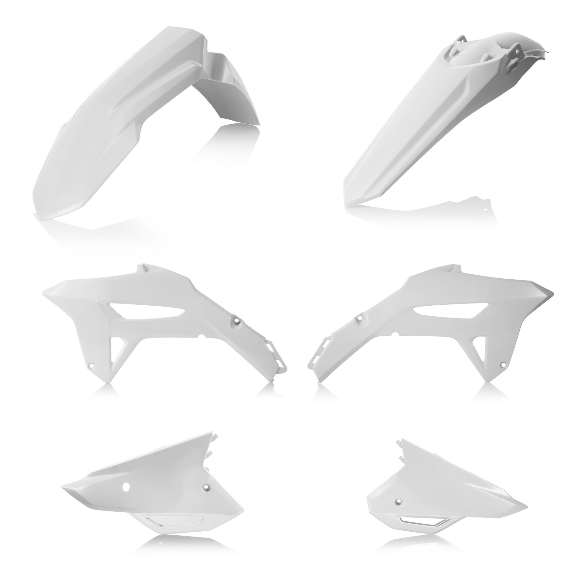 Plastikteile für deine Honda CRF / CR 250/450 in weiß bestehend aus Kotflügel vorn Kotflügel hinten Kühlerspoiler Seitenteile
