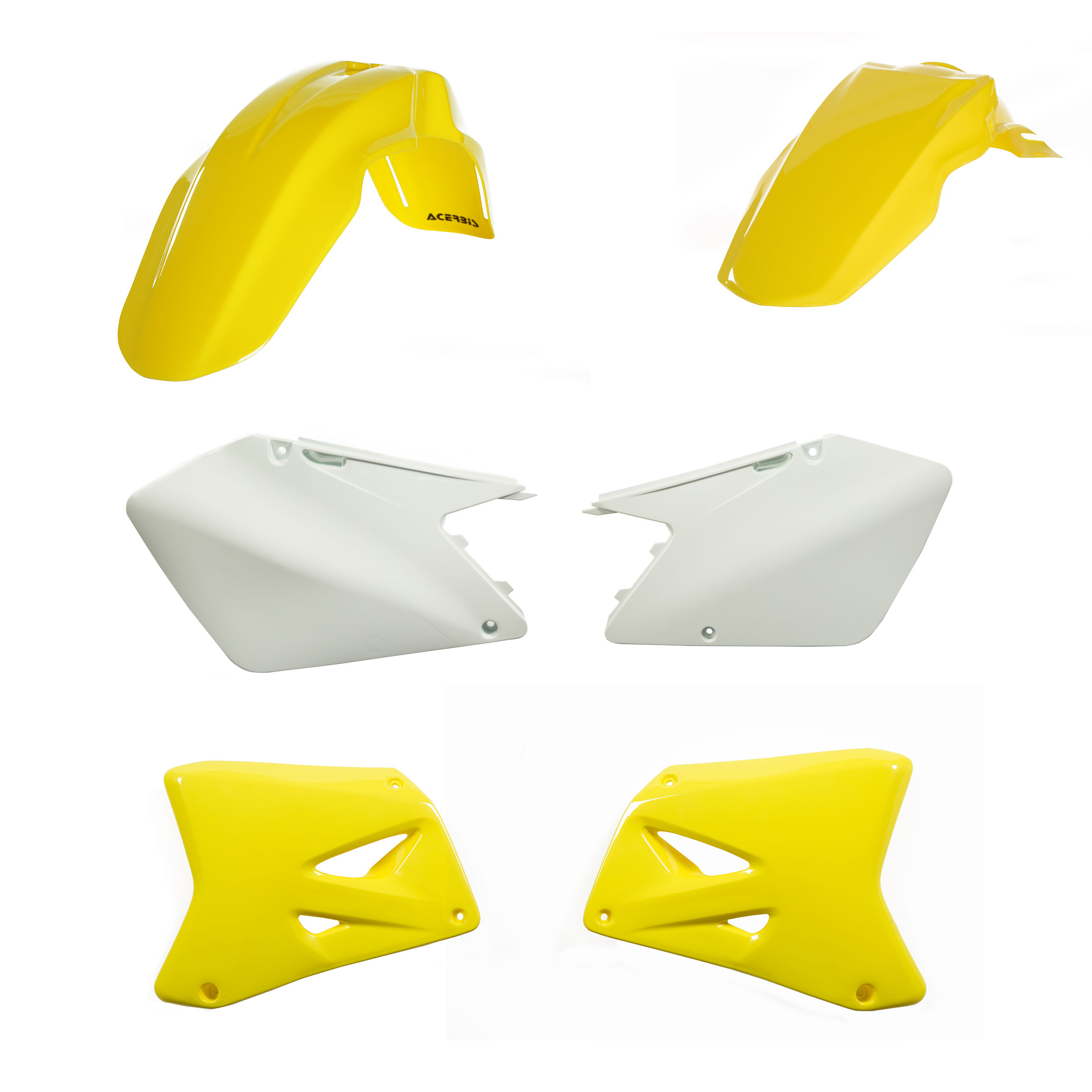 Plastikteile für deine Suzuki RM 125-250 in original Farbe bestehend aus Kotflügel vorn Kotflügel hinten Kühlerspoiler Seitenteile