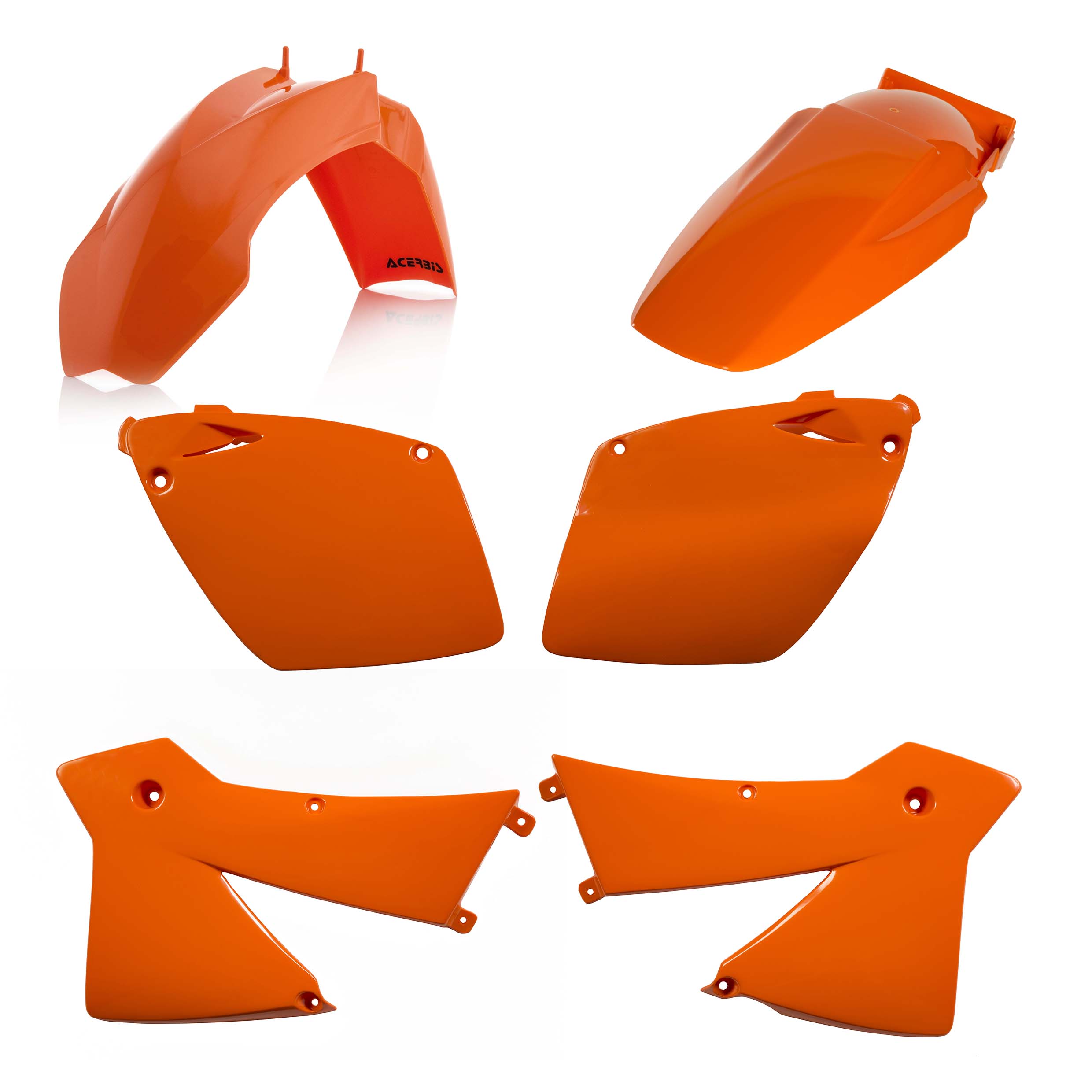 Plastikteile für deine KTM SX / SX-F / EXC / EXC-F 450-500 in original Farbe bestehend aus Kotflügel vorn Kotflügel hinten Kühlerspoiler Seitenteile