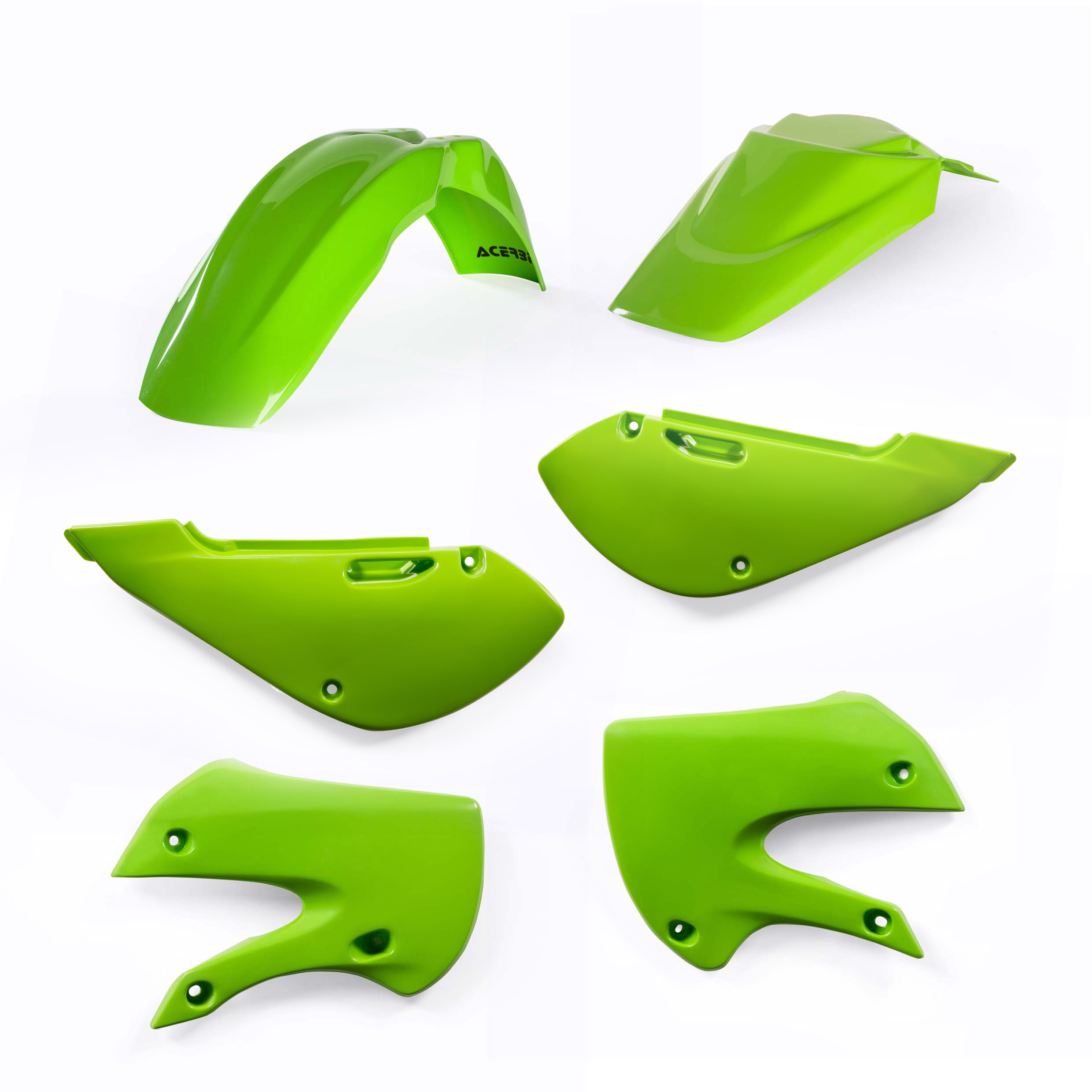 Plastikteile für deine Kawasaki KX 65 in original Farbe bestehend aus Kotflügel vorn Kotflügel hinten Kühlerspoiler Seitenteile