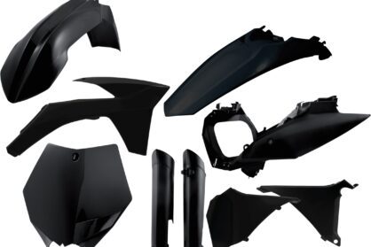 Plastikteile für deine KTM SX / SX-F 125-505 in schwarz bestehend aus Kotflügel vorn Kotflügel hinten Kühlerspoiler Gabelschützer Startnummerntafel Air Box Cover