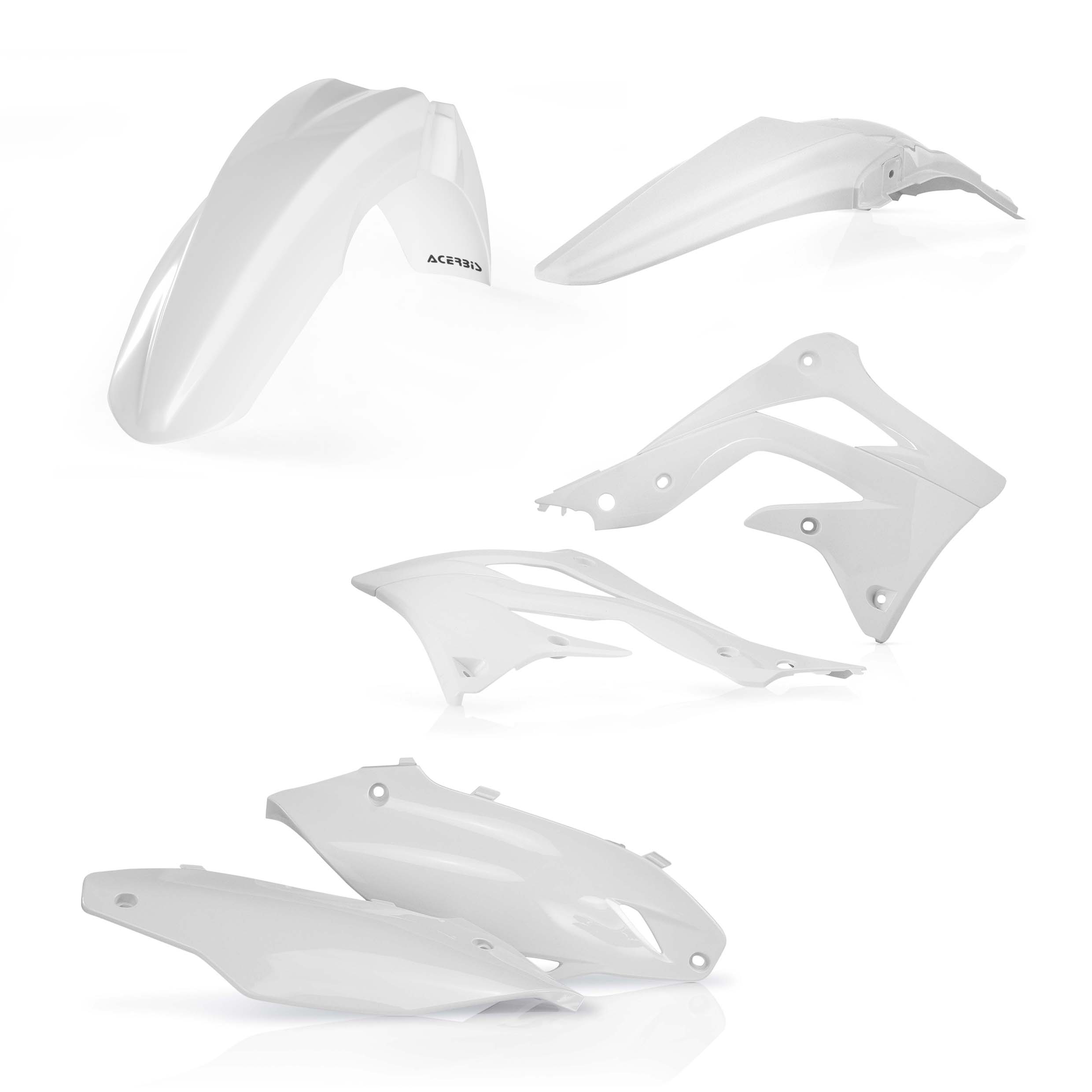 Plastikteile für deine Kawasaki KX 450 in weiß bestehend aus Kotflügel vorn Kotflügel hinten Kühlerspoiler Seitenteile