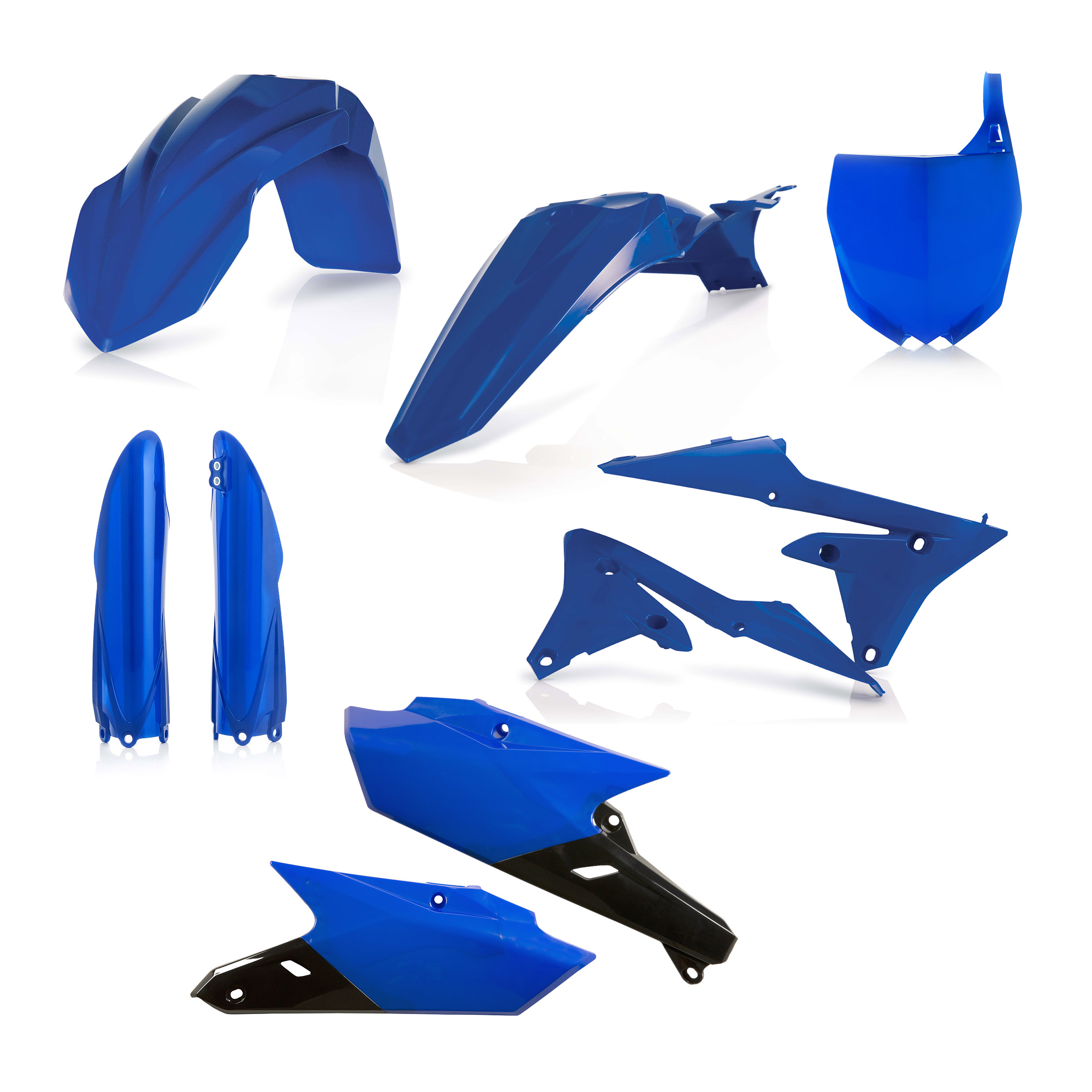 Plastikteile für deine Yamaha YZ 250/450 in blau bestehend aus Kotflügel vorn Kotflügel hinten Kühlerspoiler Seitenteile Gabelschützer Startnummerntafel
