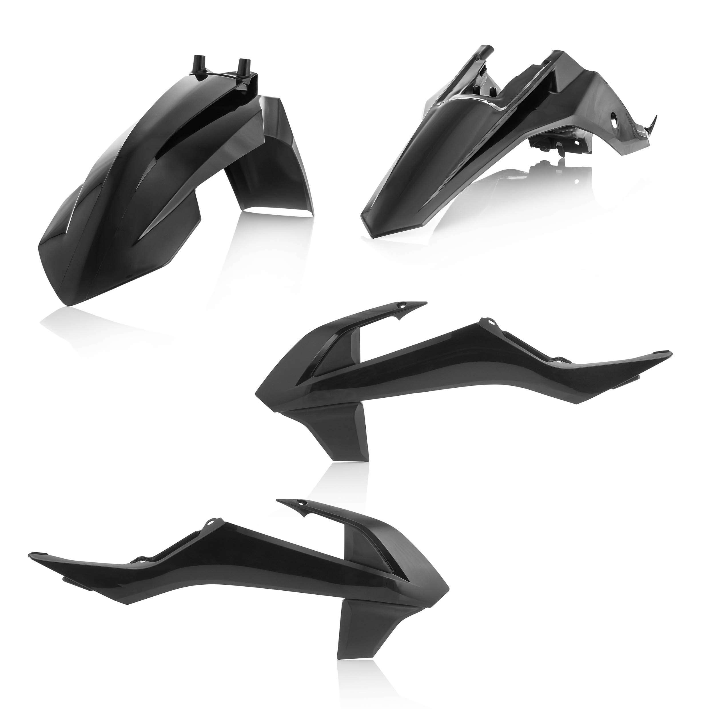 Plastikteile für deine KTM SX 65 in schwarz bestehend aus Kotflügel vorn Kotflügel hinten Kühlerspoiler Seitenteile