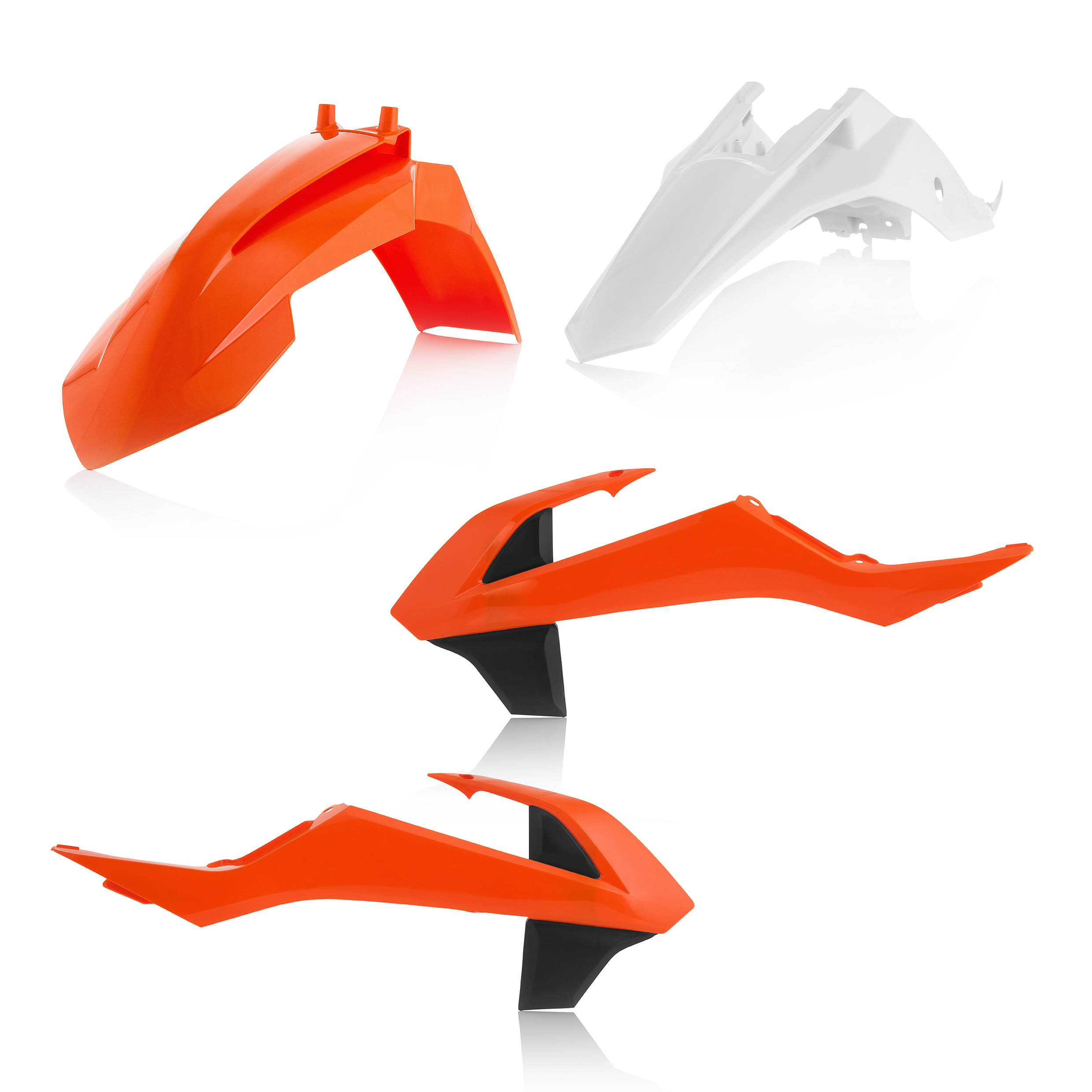 Plastikteile für deine KTM SX 65 in original Farbe bestehend aus Kotflügel vorn Kotflügel hinten Kühlerspoiler Seitenteile