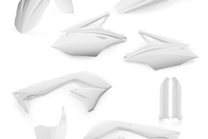 Plastikteile für deine Kawasaki KX 450 in weiß bestehend aus Kotflügel vorn Kotflügel hinten Kühlerspoiler Seitenteile Gabelschützer Startnummerntafel