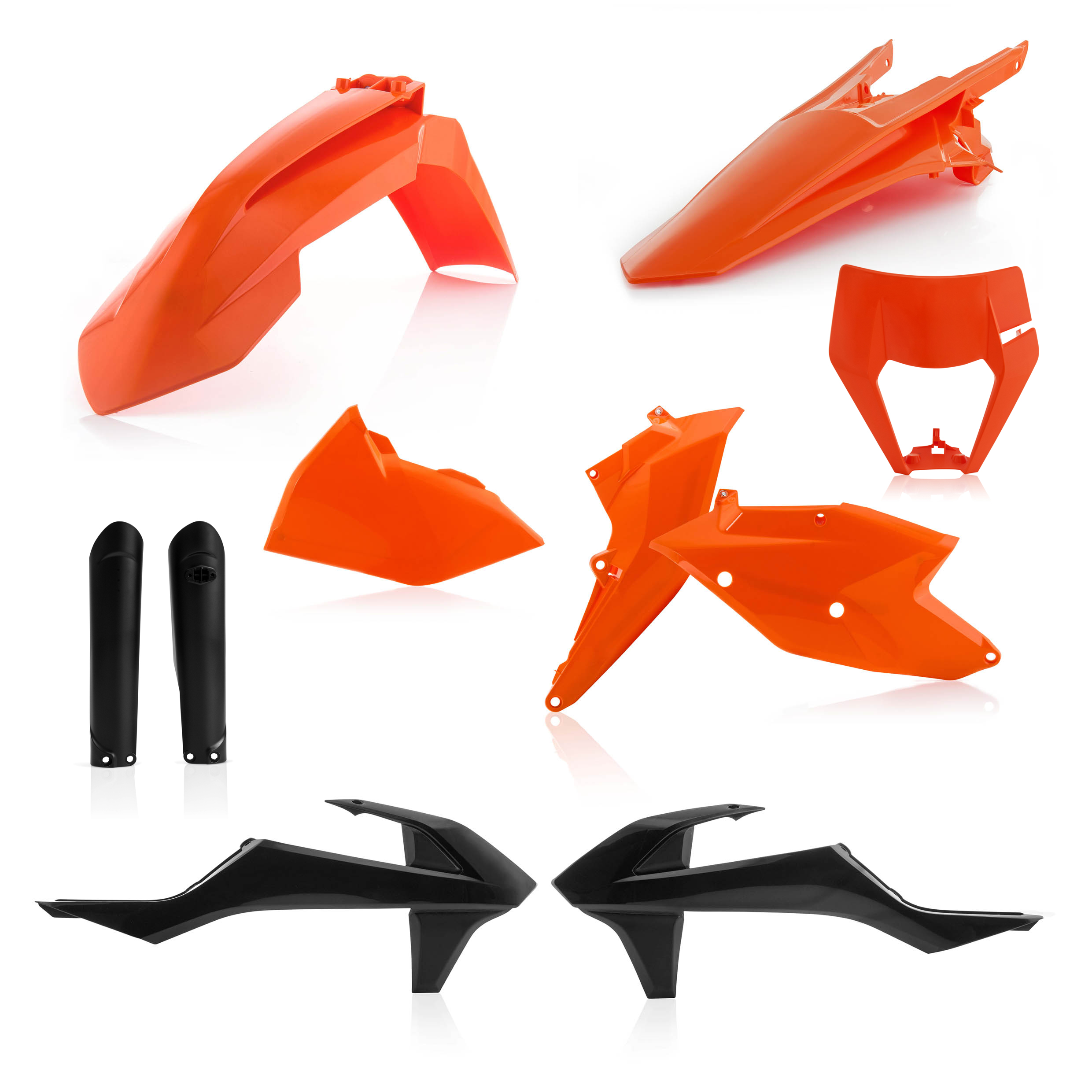 Plastikteile für deine KTM EXC / EXC-F 125-520 in original Farbe bestehend aus Kotflügel vorn Kotflügel hinten Kühlerspoiler Seitenteile Gabelschützer Air Box Cover Lampenmaske
