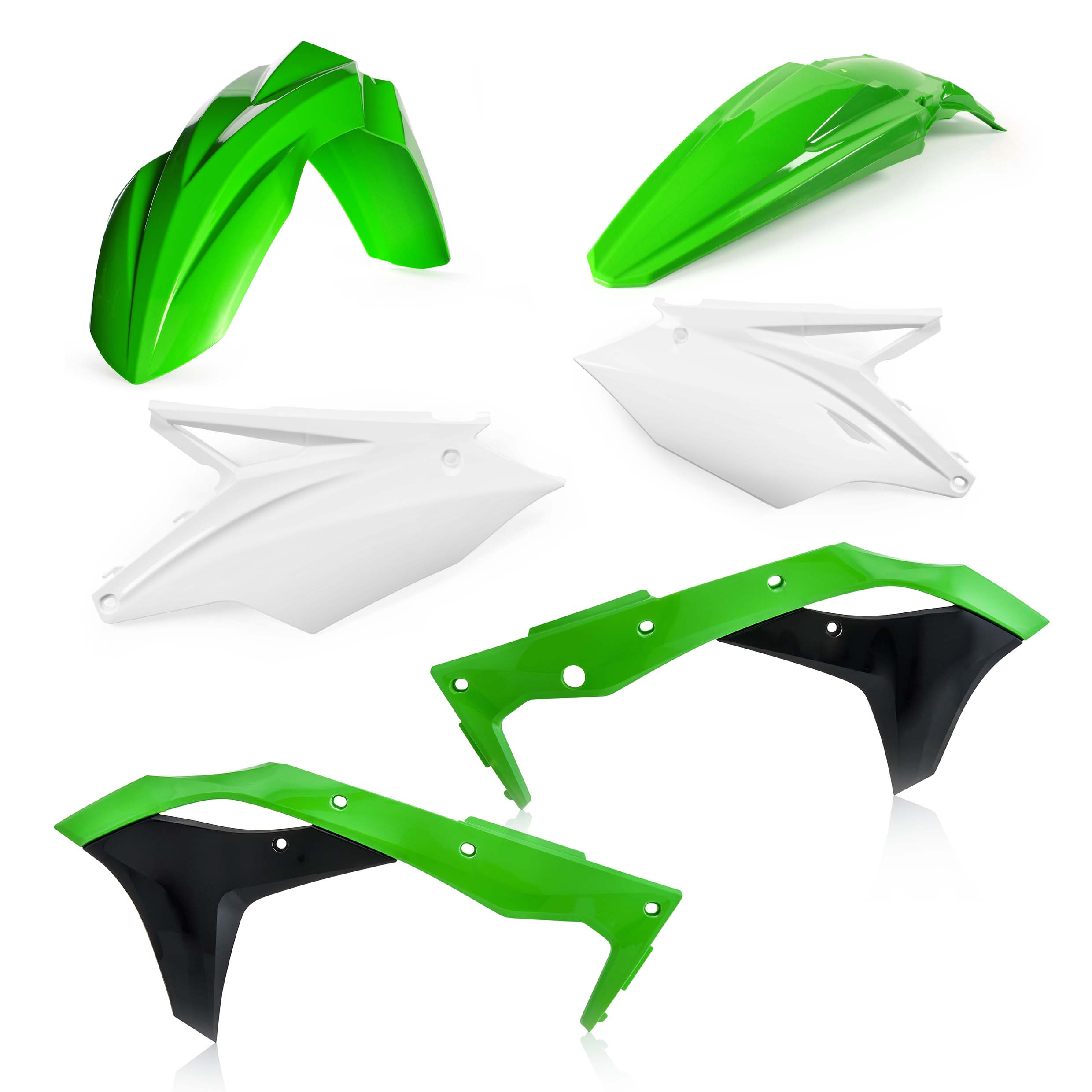 Plastikteile für deine Kawasaki KX 250 in original Farbe bestehend aus Kotflügel vorn Kotflügel hinten Kühlerspoiler Seitenteile