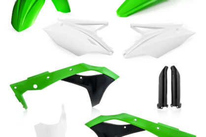 Plastikteile für deine Kawasaki KX 250 in original Farbe bestehend aus Kotflügel vorn Kotflügel hinten Kühlerspoiler Seitenteile Gabelschützer Startnummerntafel