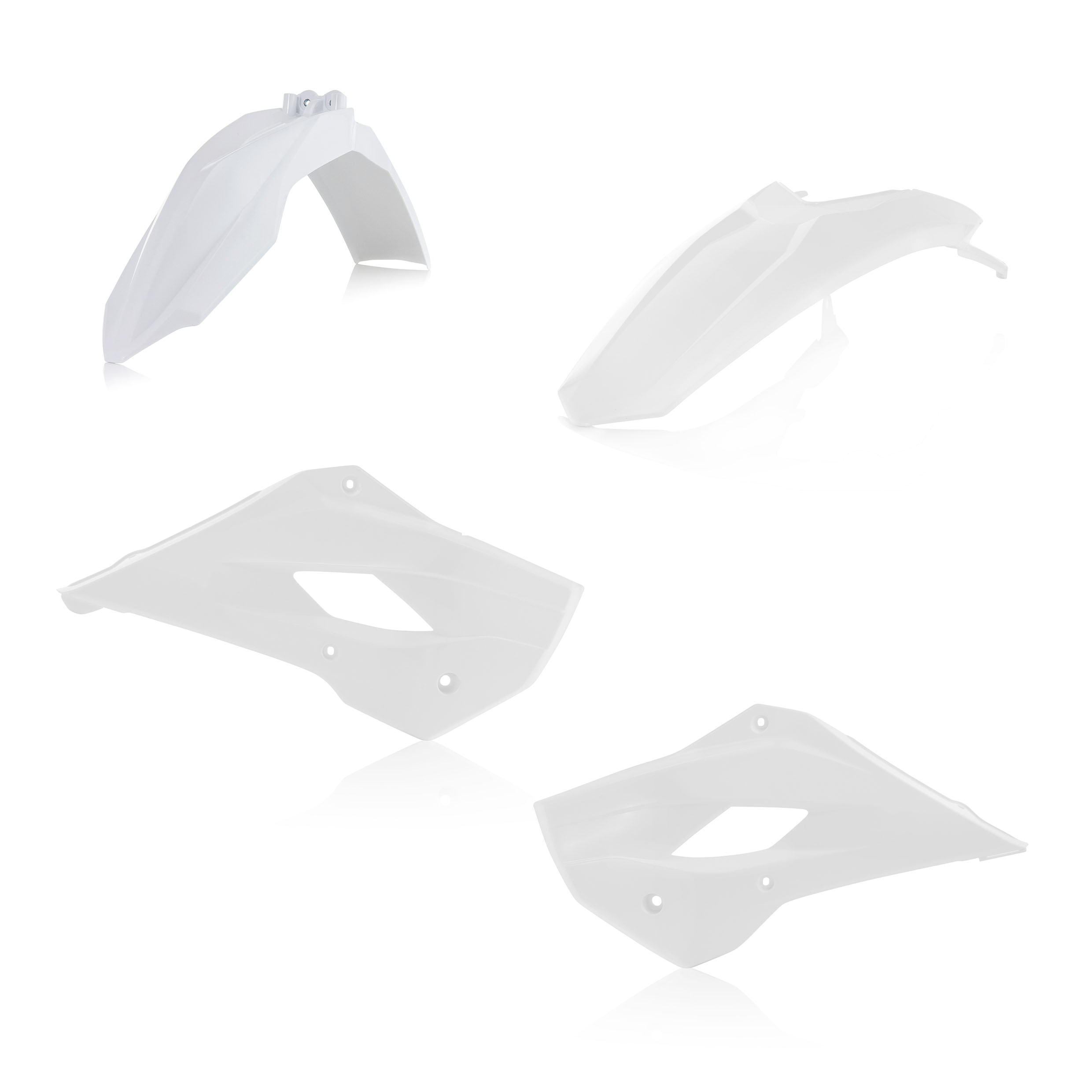 Plastikteile für deine Husqvarna TC 85 in weiß bestehend aus Kotflügel vorn Kotflügel hinten Kühlerspoiler