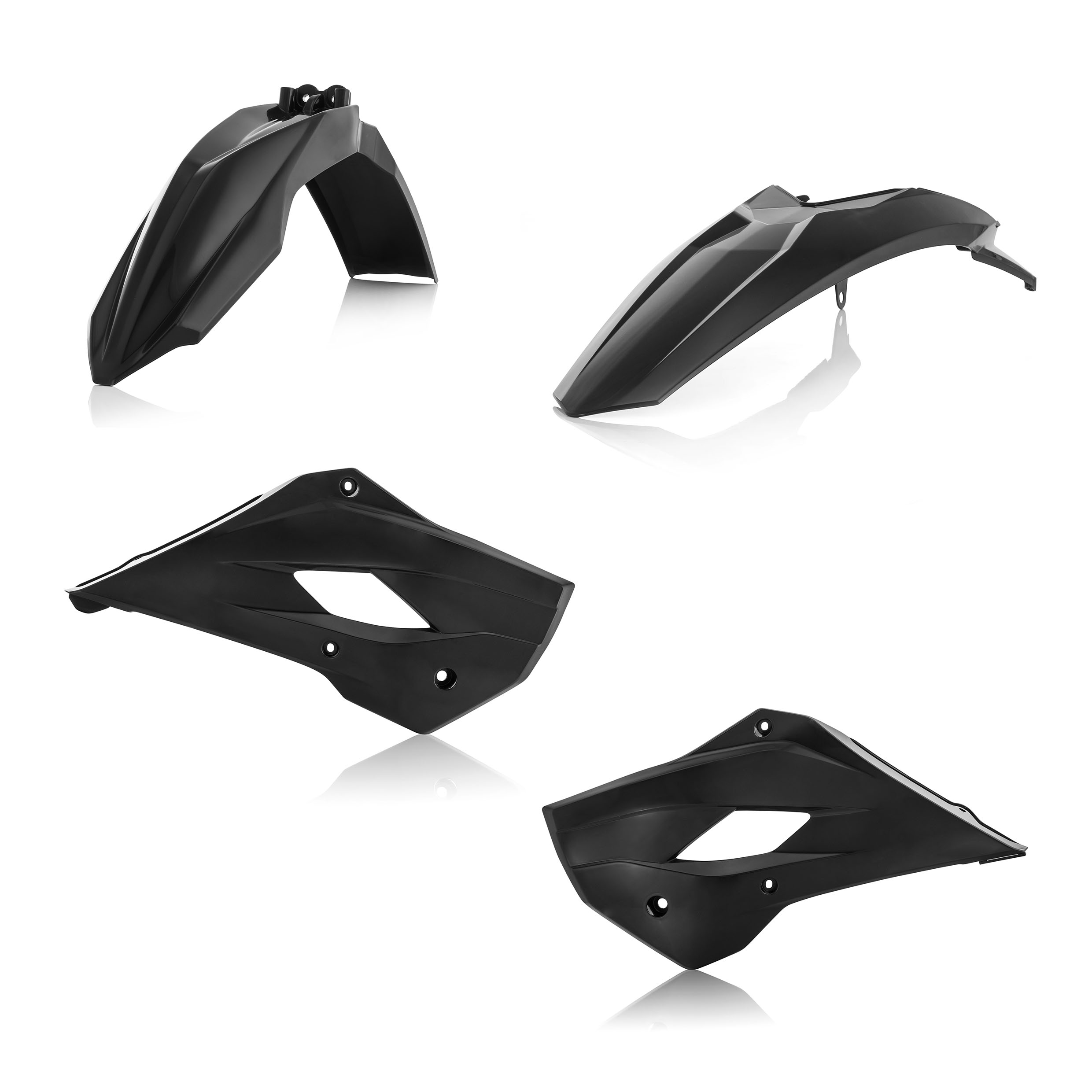 Plastikteile für deine Husqvarna TC 85 in schwarz bestehend aus Kotflügel vorn Kotflügel hinten Kühlerspoiler