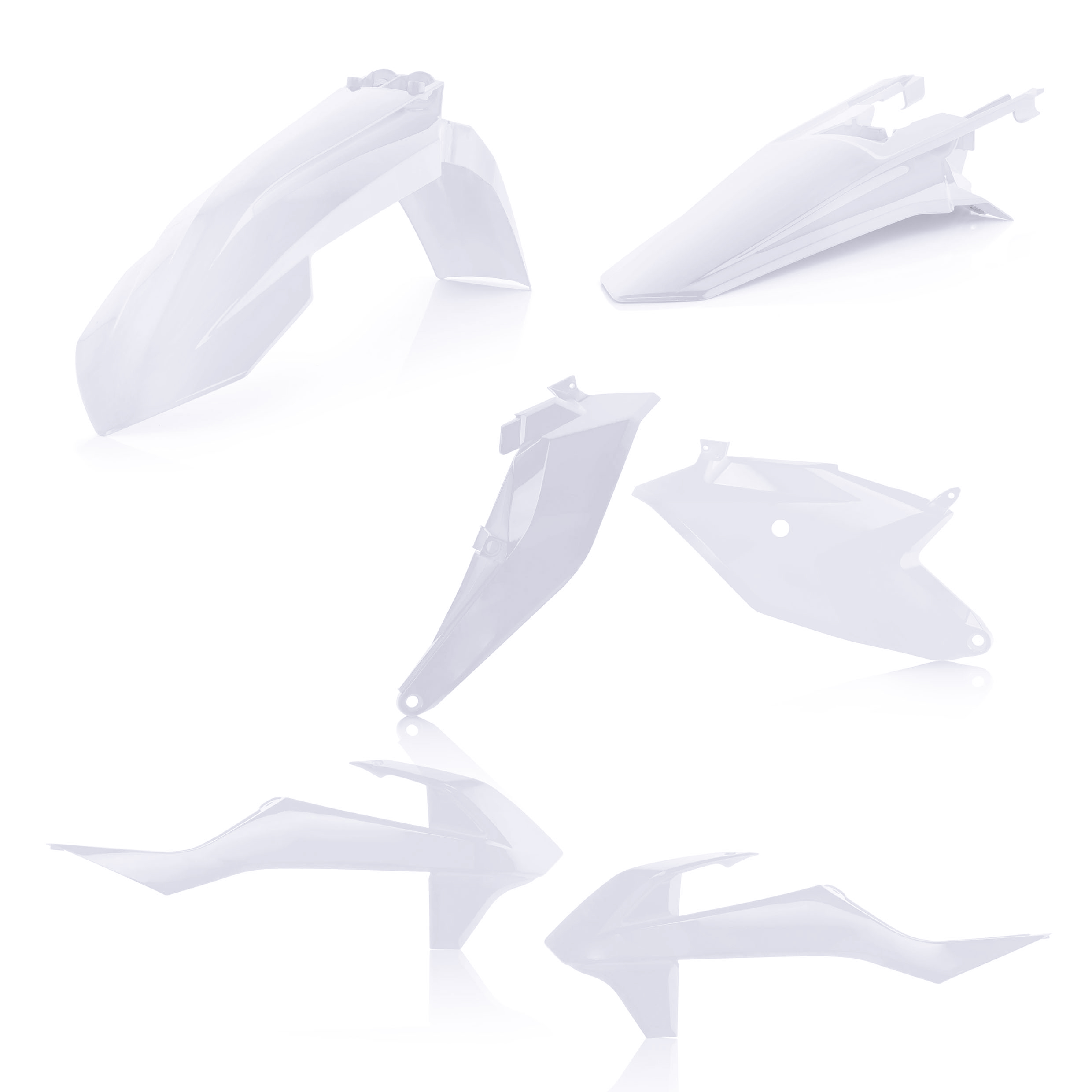 Plastikteile für deine KTM SX 85 in weiß2 bestehend aus Kotflügel vorn Kotflügel hinten Kühlerspoiler Seitenteile