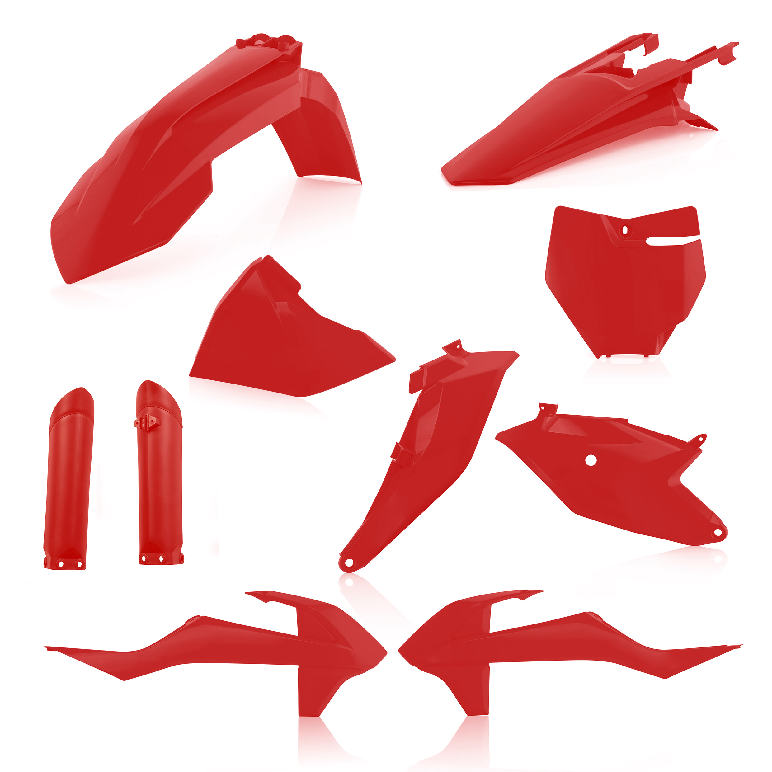 Plastikteile für deine KTM SX 85 in rot bestehend aus Kotflügel vorn Kotflügel hinten Kühlerspoiler Seitenteile Gabelschützer Startnummerntafel Air Box Cover