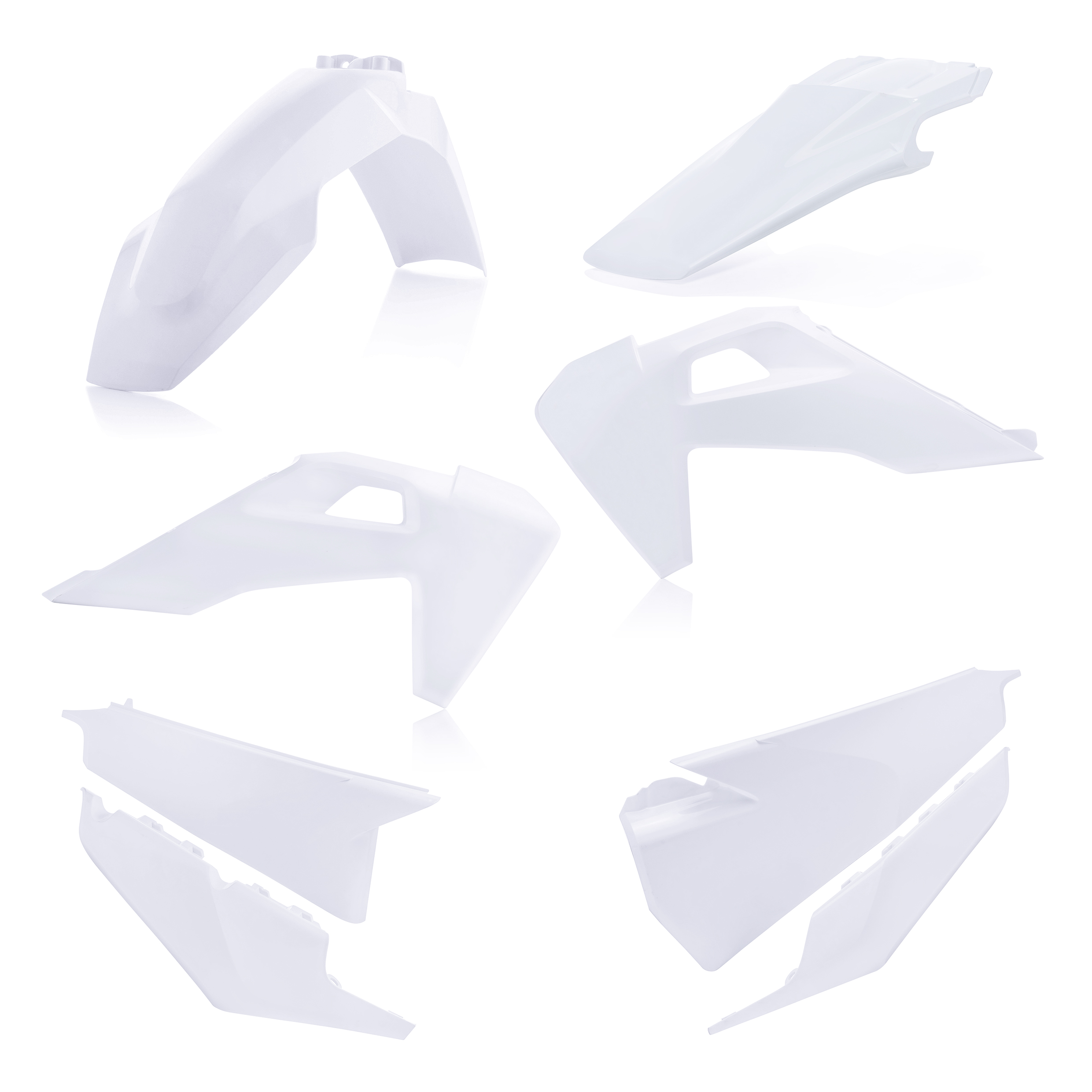 Plastikteile für deine Husqvarna FC / TC 125-450 in weiß bestehend aus Kotflügel vorn Kotflügel hinten Kühlerspoiler Seitenteile