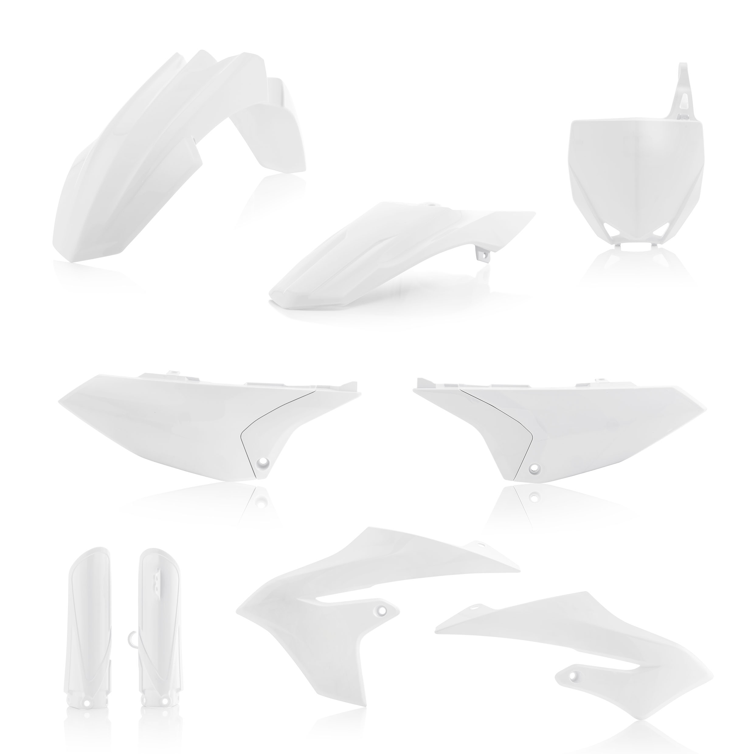Plastikteile für deine Yamaha YZ 65 in weiß bestehend aus Kotflügel vorn Kotflügel hinten Kühlerspoiler Seitenteile Gabelschützer Startnummerntafel
