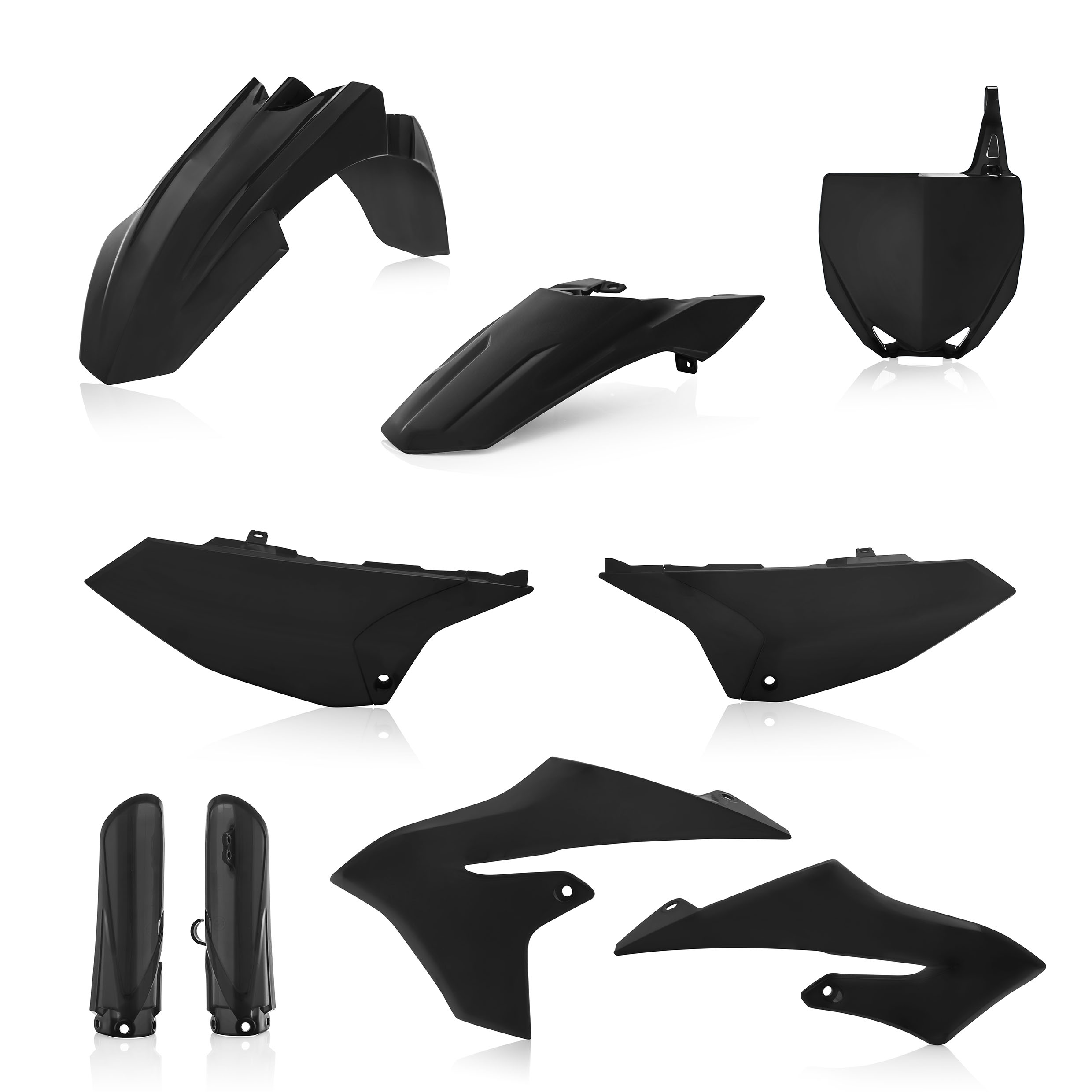 Plastikteile für deine Yamaha YZ 65 in schwarz bestehend aus Kotflügel vorn Kotflügel hinten Kühlerspoiler Seitenteile Gabelschützer Startnummerntafel