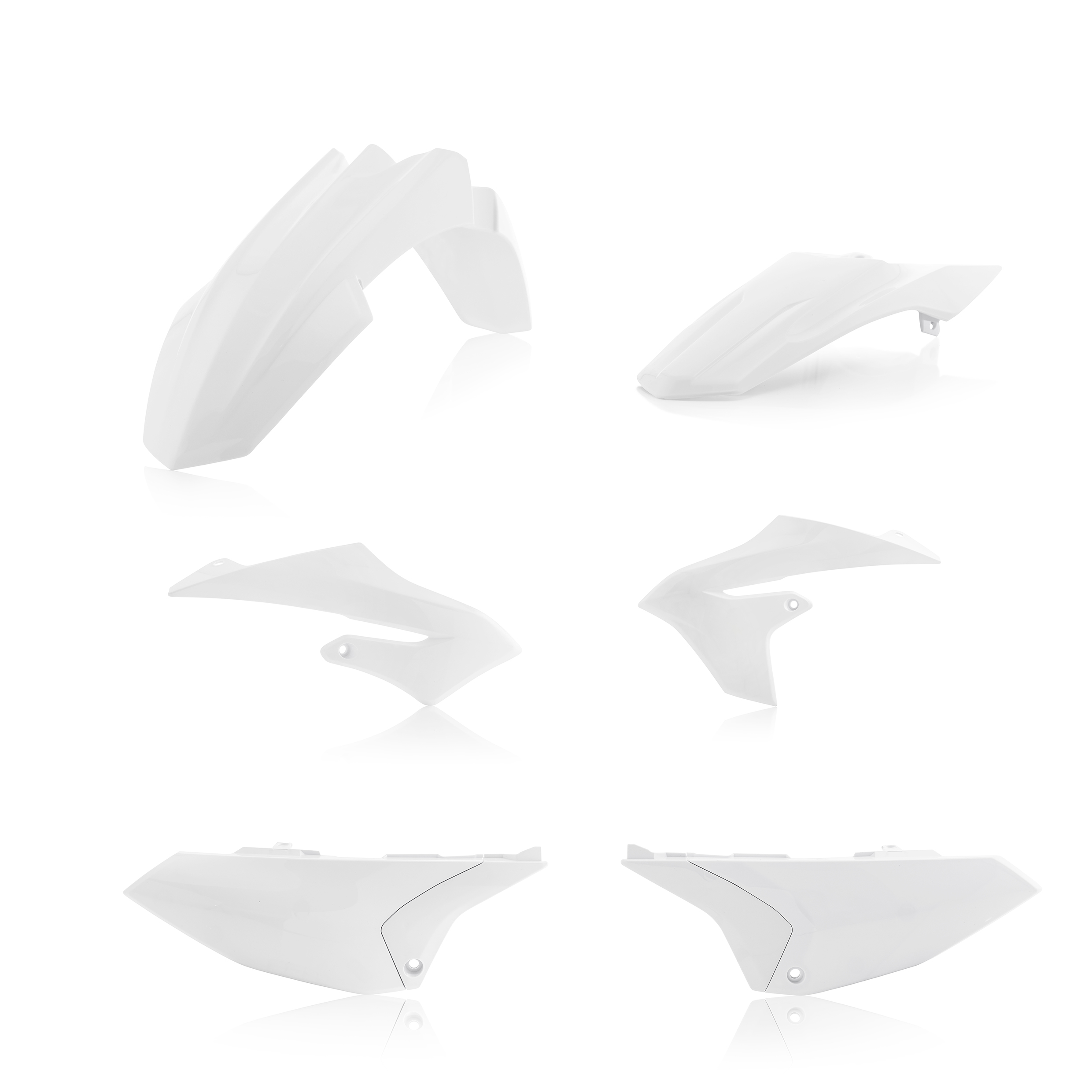 Plastikteile für deine Yamaha YZ 65 in weiß bestehend aus Kotflügel vorn Kotflügel hinten Kühlerspoiler Seitenteile