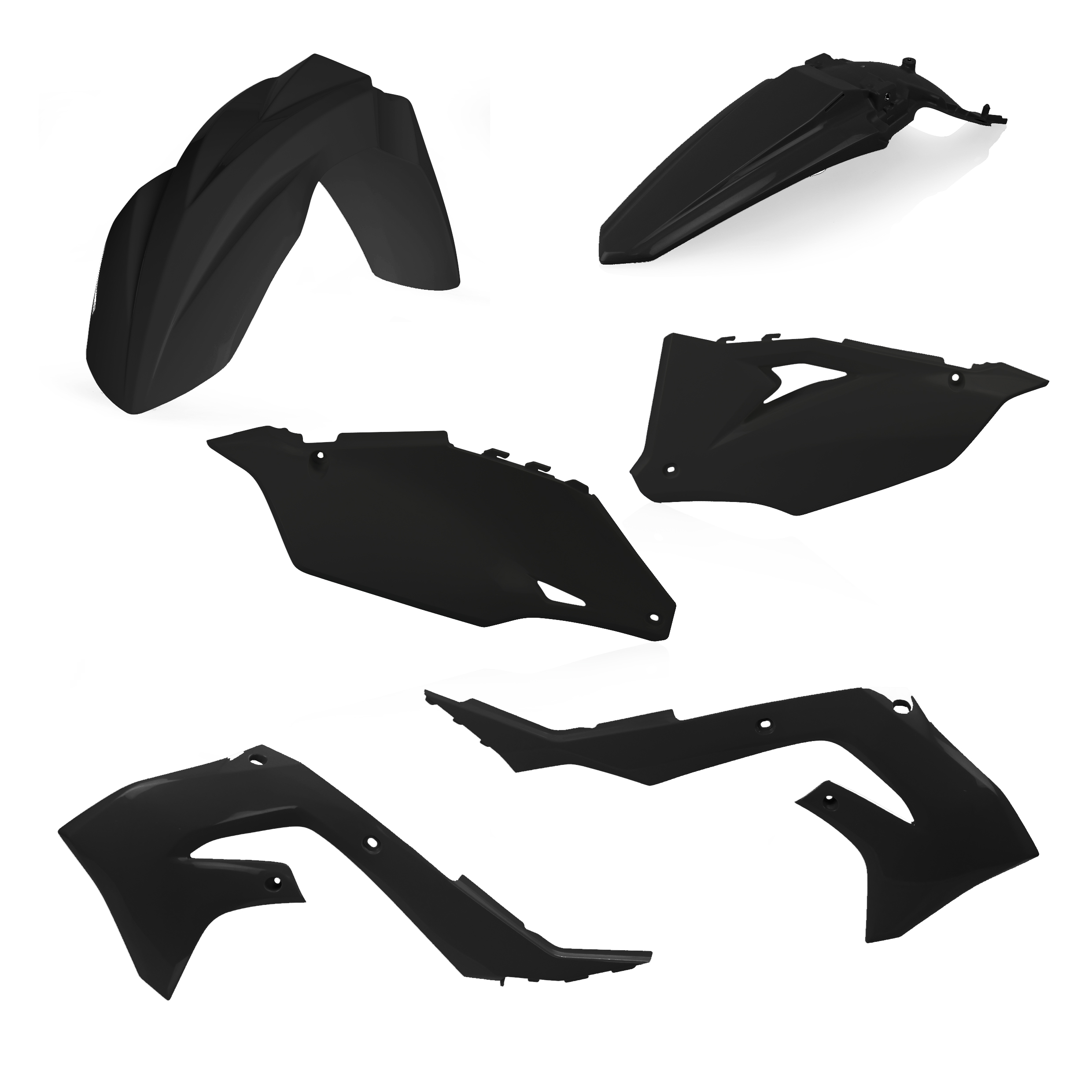 Plastikteile für deine Kawasaki KX 250-450 in schwarz bestehend aus Kotflügel vorn Kotflügel hinten Kühlerspoiler Seitenteile