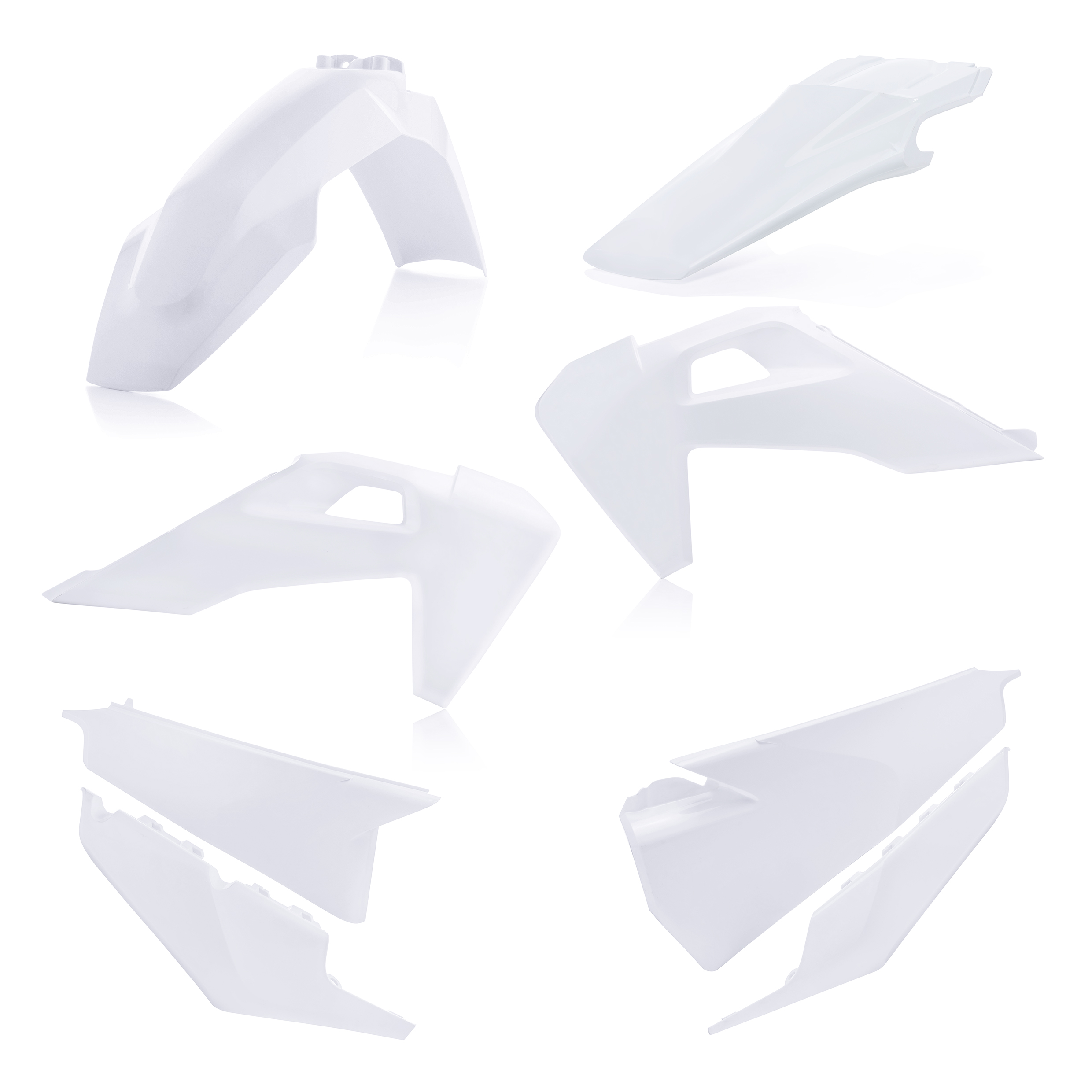 Plastikteile für deine Husqvarna FE / TE 250-501 in weiß2 bestehend aus Kotflügel vorn Kotflügel hinten Kühlerspoiler Seitenteile