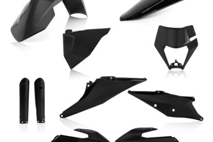 Plastikteile für deine KTM EXC / EXC-F 250-500 in schwarz bestehend aus Kotflügel vorn Kotflügel hinten Kühlerspoiler Seitenteile Gabelschützer Air Box Cover Lampenmaske