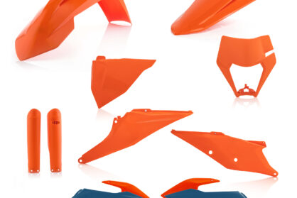Plastikteile für deine KTM EXC / EXC-F 250-500 in original Farbe bestehend aus Kotflügel vorn Kotflügel hinten Kühlerspoiler Seitenteile Gabelschützer Air Box Cover Lampenmaske