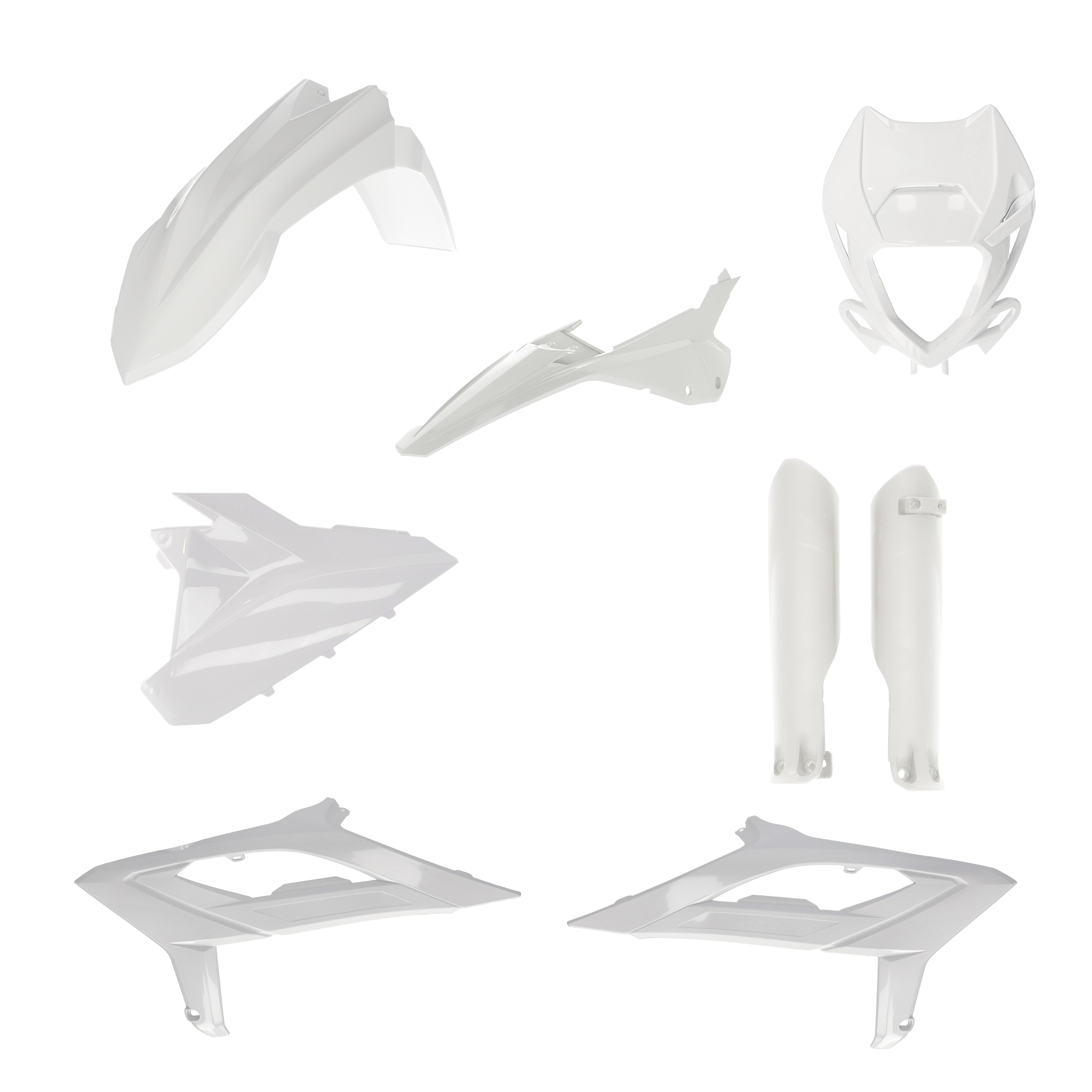 Plastikteile für deine Beta RR 125-480 in weiß bestehend aus Kotflügel vorn Kotflügel hinten Kühlerspoiler Gabelschützer Air Box Cover Lampenmaske