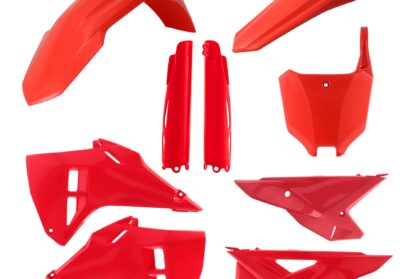 Plastikteile für deine Honda CRF / CR 250-450 in rot bestehend aus Kotflügel vorn Kotflügel hinten Kühlerspoiler Seitenteile Gabelschützer Startnummerntafel