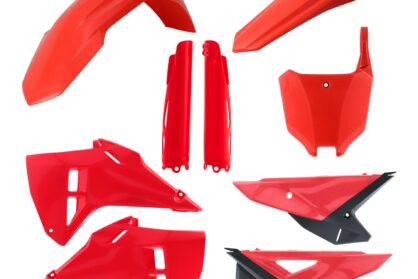 Plastikteile für deine Honda CRF / CR 250-450 in original Farbe bestehend aus Kotflügel vorn Kotflügel hinten Kühlerspoiler Seitenteile Gabelschützer Startnummerntafel